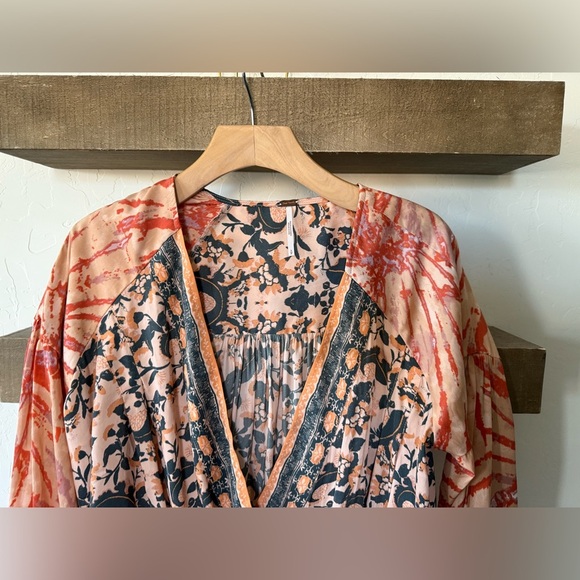 Free People|Cruisin Together Boho mixed print crop top,tribal floral long sleeve - Picture 7 of 16